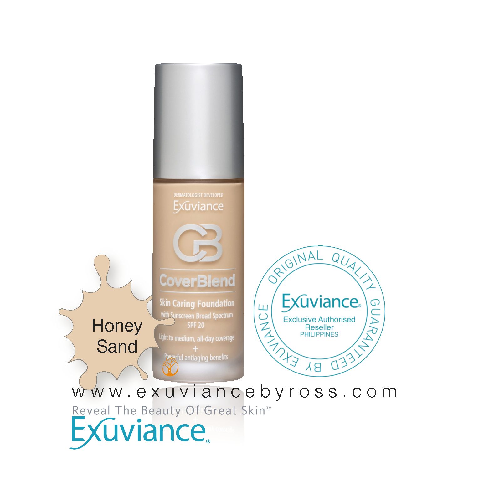 Exuviance CoverBlend Skin Caring Foundation - WELLNESS Sand 30mL APRICUS – 20 SPF Honey